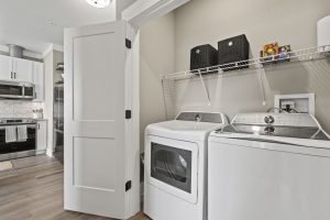 Full-sized washer and dryer in separate laundry room